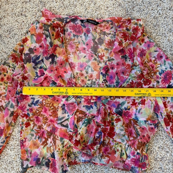 Zara Floral Ruffle Blouse XS - Romantic Pink and Red Top - Picture 7 of 11